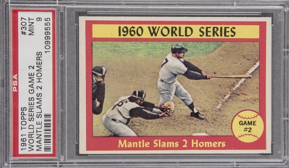 1961 Topps #307 World Series Game 2 "Mantle Slams 2 Homers" – PSA MINT 9 